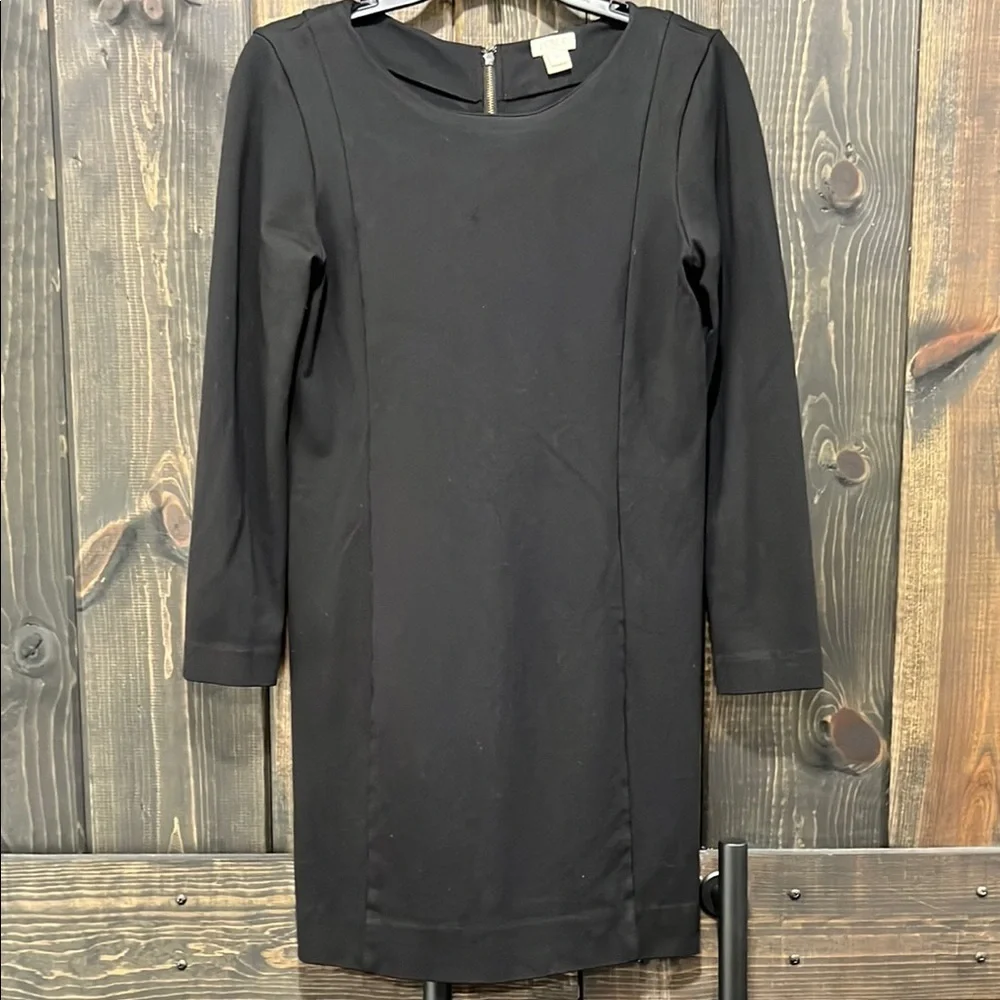 J. Crew Little Black Dress XS Long Sleeves Ponte Stretch Zipper Back LBD Neutral